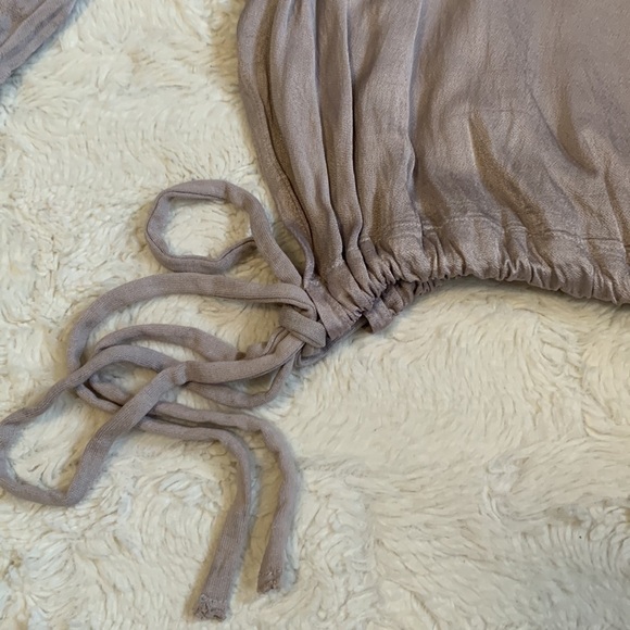 RAQUEL Allegra satin silver platinum gray drawstring sweatshirt blouse top - Picture 6 of 9